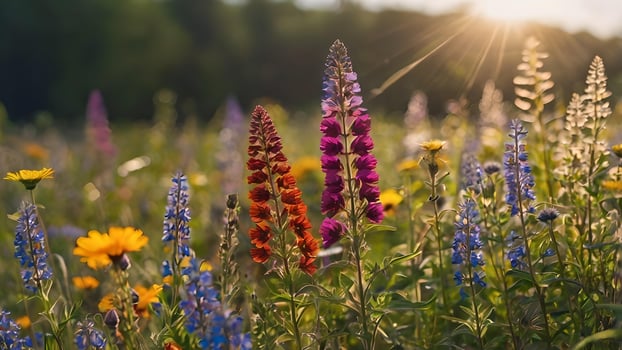 Vibrant Wildflowers in a Sunlit Meadow photo