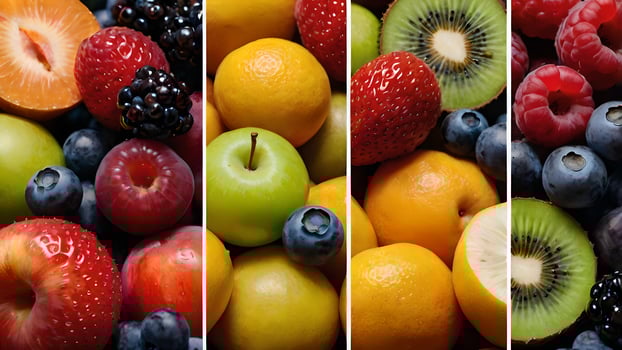 A Colorful Collage of Fresh Fruits and Berries photo