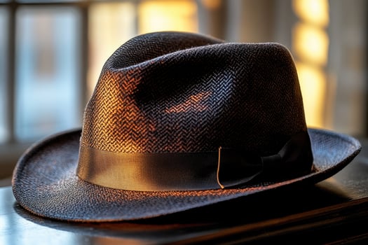 Black Fedora Hat with a Black Band and a Bow photo