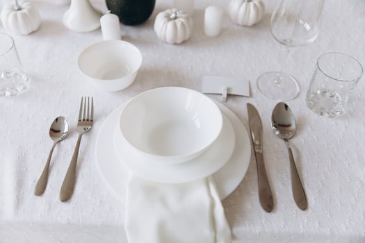 Thanksgiving table setting, tableware and decor, decoration, family holiday. Autumn mockup. photo