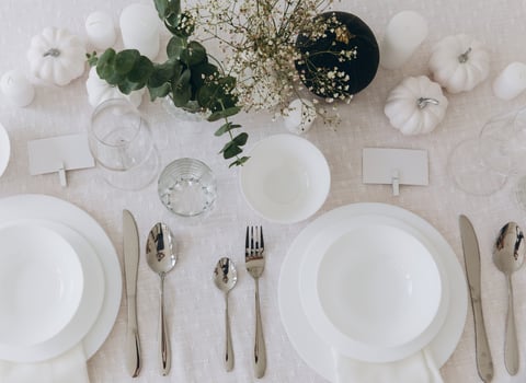 Thanksgiving table setting, tableware and decor, decoration, family holiday. Autumn mockup. photo