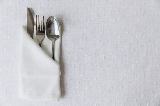 Thanksgiving. Set of utensils for serving on the white table, mockup photo
