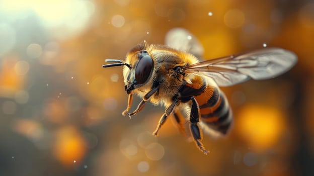 a close up of a bee flying in the air photo