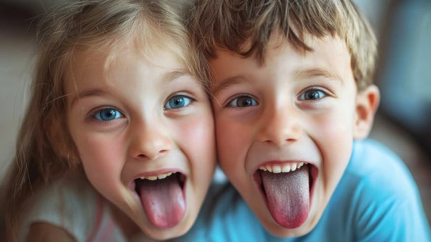 Children making silly and goofy faces, capturing the expressive gestures of their facial expressions photo