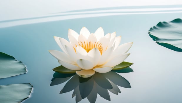 White lotus flower in water with leaves photo
