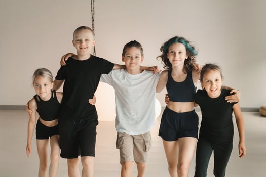 Portrait of a group of children in the fitness room. Children's yoga photo