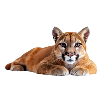 A mountain lion laying down on a white background photo