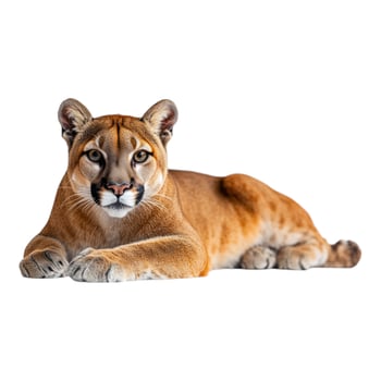 A mountain lion is laying down on a white background photo