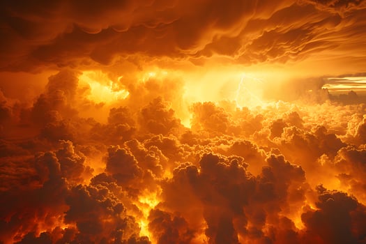 Dramatic Thunderstorm Cloudscape with Golden Sunlight and Lightning photo