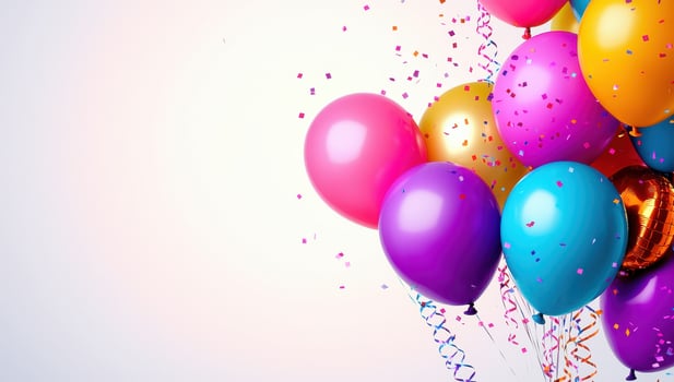Colorful balloons and confetti on a light background photo
