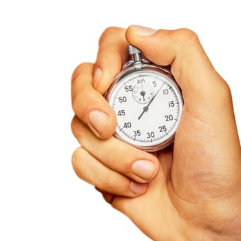 a person holding a stopwatch on a white background photo