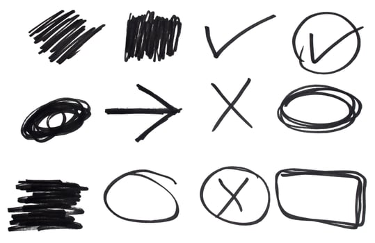 Black marker scribble set design elements isolated on white photo