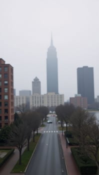 Cityscape engulfed by foggy atmosphere photo