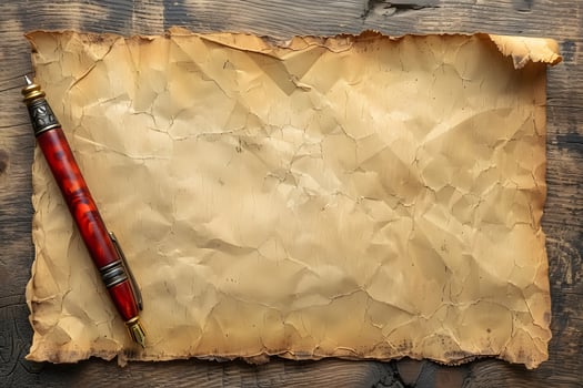 Vintage Parchment Paper with Elegant Pen for Creative Writing and Artistic Design photo