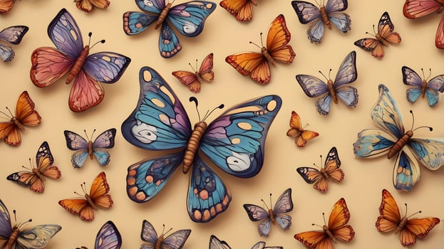 Colorful insect spring butterflies pattern white background photo