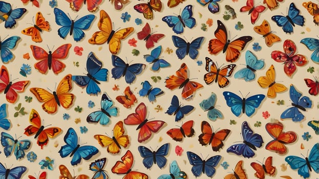 Colorful Flying insect summer butterflies pattern white background photo
