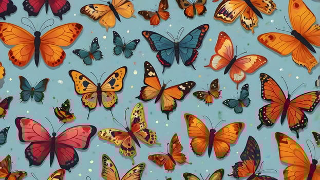 Colorful Flying insect spring butterflies pattern white background photo