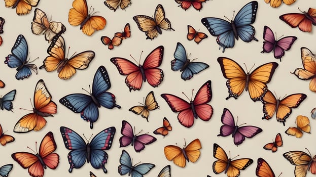 Some Colorful Flying insect spring butterflies pattern white background photo