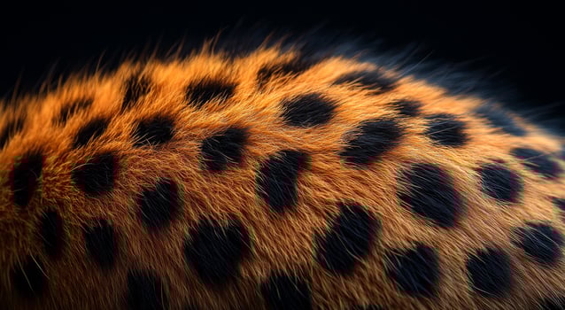 A close up of a spotted animal's fur. The fur is brown and black with many small black dots photo