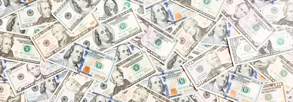 Top view of various dollar cash background. Different banknotes concept. Wealth and rich concept photo