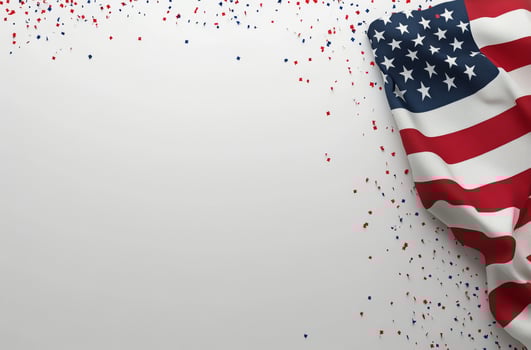 American flag draped with colorful confetti celebrating Independence Day photo
