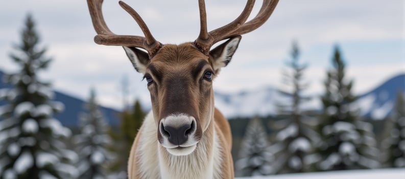 a reindeer against a backdrop setting photo
