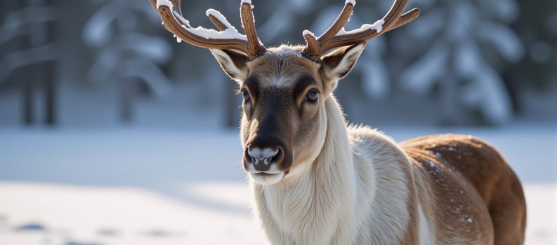 Snowy landscape with reindeer as subject photo