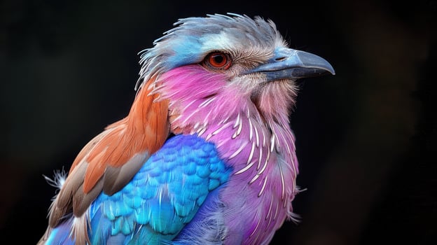 Bird Lilac roller on black background. Lilac Breasted Roller Perched on a Branch photo