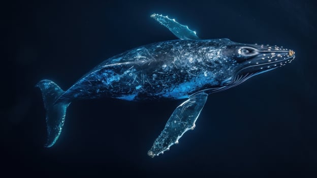 Blue whale in the underwater expanse of the ocean. A huge whale underwater photo