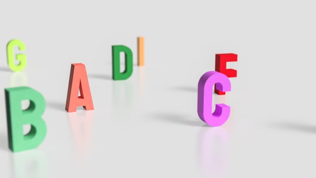 The alphabet multi color on white background for education or kid concept 3d rendering. photo