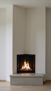 Modern interior design features a sleek glassfronted corner fireplace wall photo