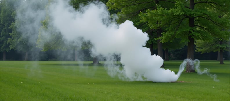 Outdoor scene with fog mistily spouting from natural elements photo