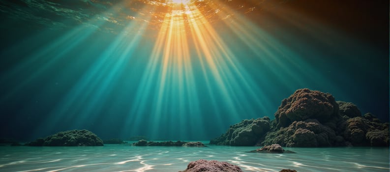 Vibrant underwaterinspired abstract wallpaper showcasing swirling starry hues on a colorful painted backdrop illuminated by a golden sunbeam photo