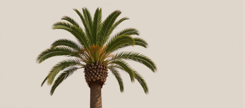 A lone palm tree is featured against an open backdrop photo