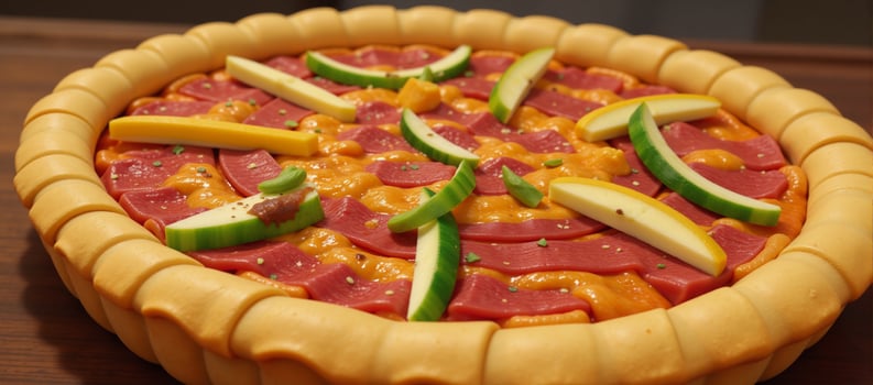 Digital Illustration Delectable Savory Pie with Meat Veggies Cheese in Golden Brown Crust Mouthwatering Vibrant photo