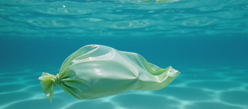 Plastic bag floats underwater on Earth Day to symbolize environmental concerns related to pollution photo