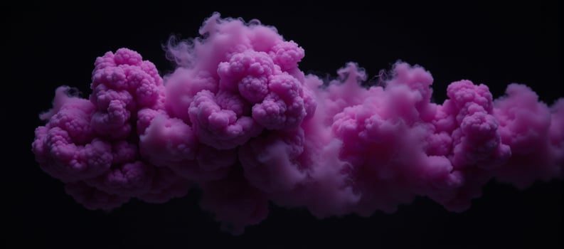 A vivid purple smoke cloud is depicted as an isolated subject against a plain backdrop photo