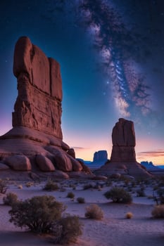 The milky shines brightly over the desert at night photo
