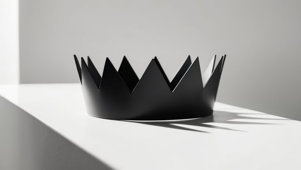 A black crown sitting on a white surface photo