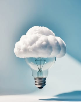 Cloud computing concept with light bulb on blue background photo