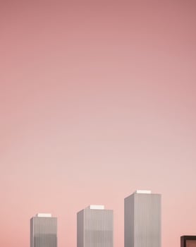 A pink sky with buildings in the foreground photo