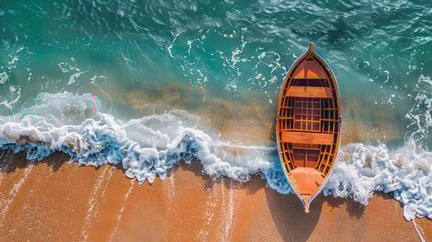 An aerial view of a boat on the beach photo