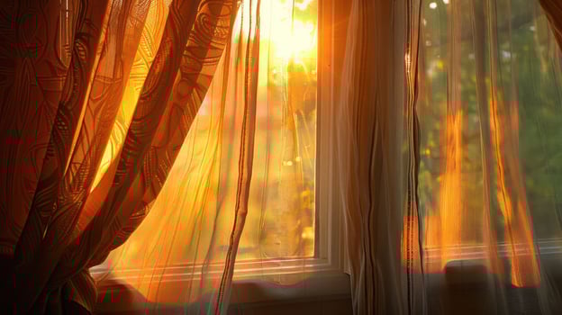 Sunlight streaming through sheer curtains and a window. photo