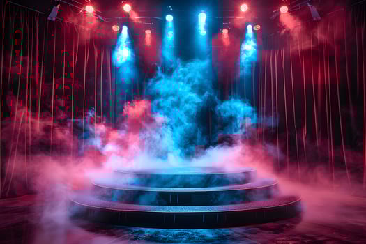 Dramatic Stage with Smoke and Colorful Lighting for Theater or Concert Design photo