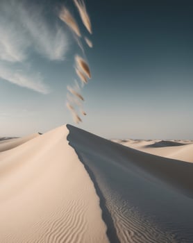 A sand dune with sand blowing in the wind photo