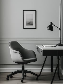 Monochrome elegant photography with minimalist interior of office with workspace. Concept od business, marketing, modern office photo