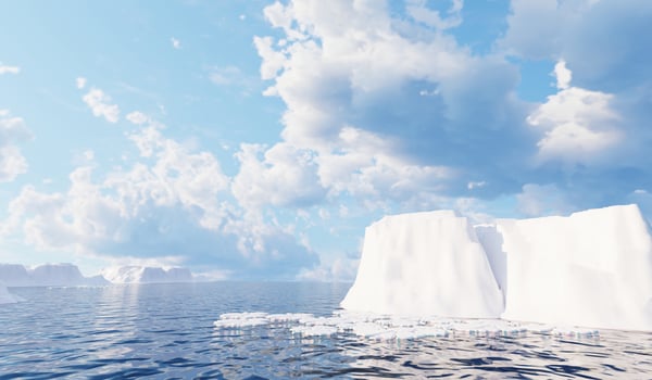 Iceberg at the North Pole, Melting Ice Sheet, Vast Natural Landscape in Winter, Antarctica, Snow Covered Iceberg, Frozen Arctic Ocean Surface Background, 3D Illustration photo