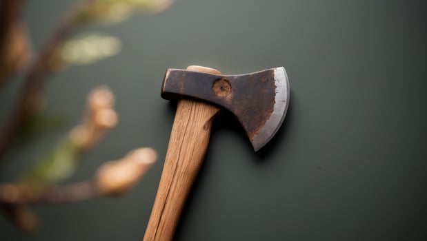 Vintage wooden axe head on dark background. photo
