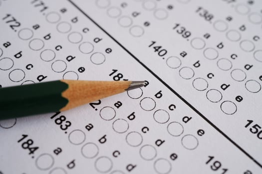 Answer sheets with pencil drawing fill to select choice, education. photo