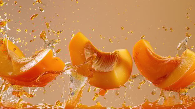 Levitating and splashing papaya slices separated photo